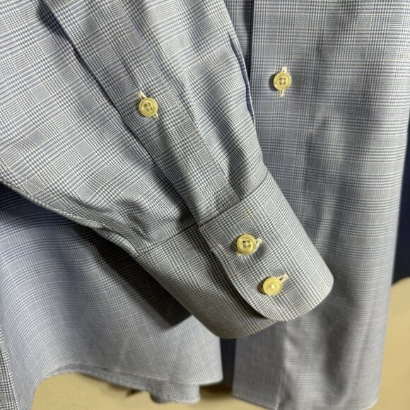 Brooks Brothers Plaid Non Iron Button Up Dress Shirt Men's 17 36 Blue Career - Picture 8 of 13